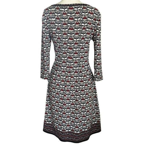 Max Studio Black Red White Floral Round Neck 3/4Sleeve Pleated Pullover Dress XS - Picture 3 of 10